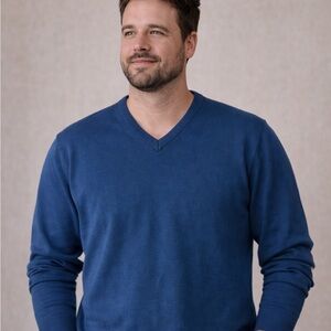 Progressive Blue V-Neck Knit Sweater Men’s Size Small Classic Minimal